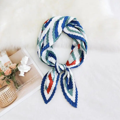 Summer Multifunction New Elegant Decorated Scarf for Women Small Pleated Neck Scarf Crinkle Pattern Silk Headwear 2021