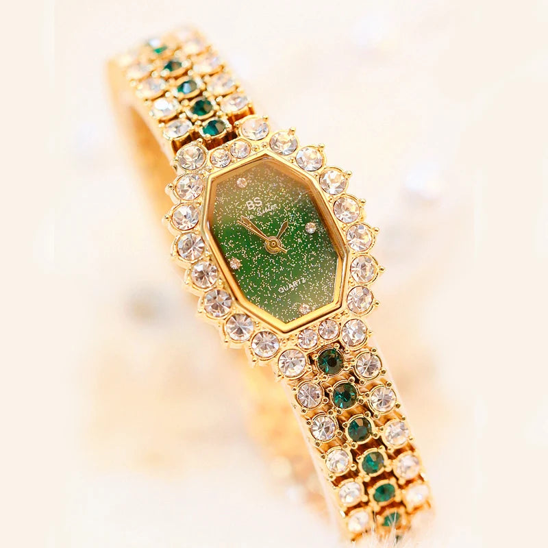 Green Top Luxury Watches Womens Luxury Brand Small Dial Diamond Watch Women Bracelet Rhinestone Wristwatch Women Montre Femme