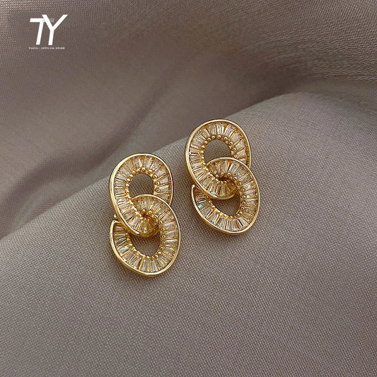 Luxury Zircon Circle Clasp Gold Colour Pendant Earrings For Woman Fashion Korean Jewelry 2020 New Party Girl's Unusual Earrings