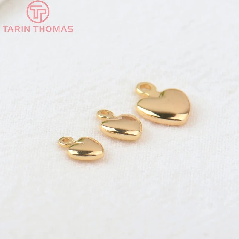 20PCS Gold Color Plated Brass Heart