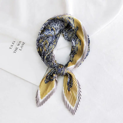 2021 Summer Multifunction New Cashew Printed Decorated Scarf for Women Small Pleated Neck Scarf Crinkle Pattern Silk Headwear