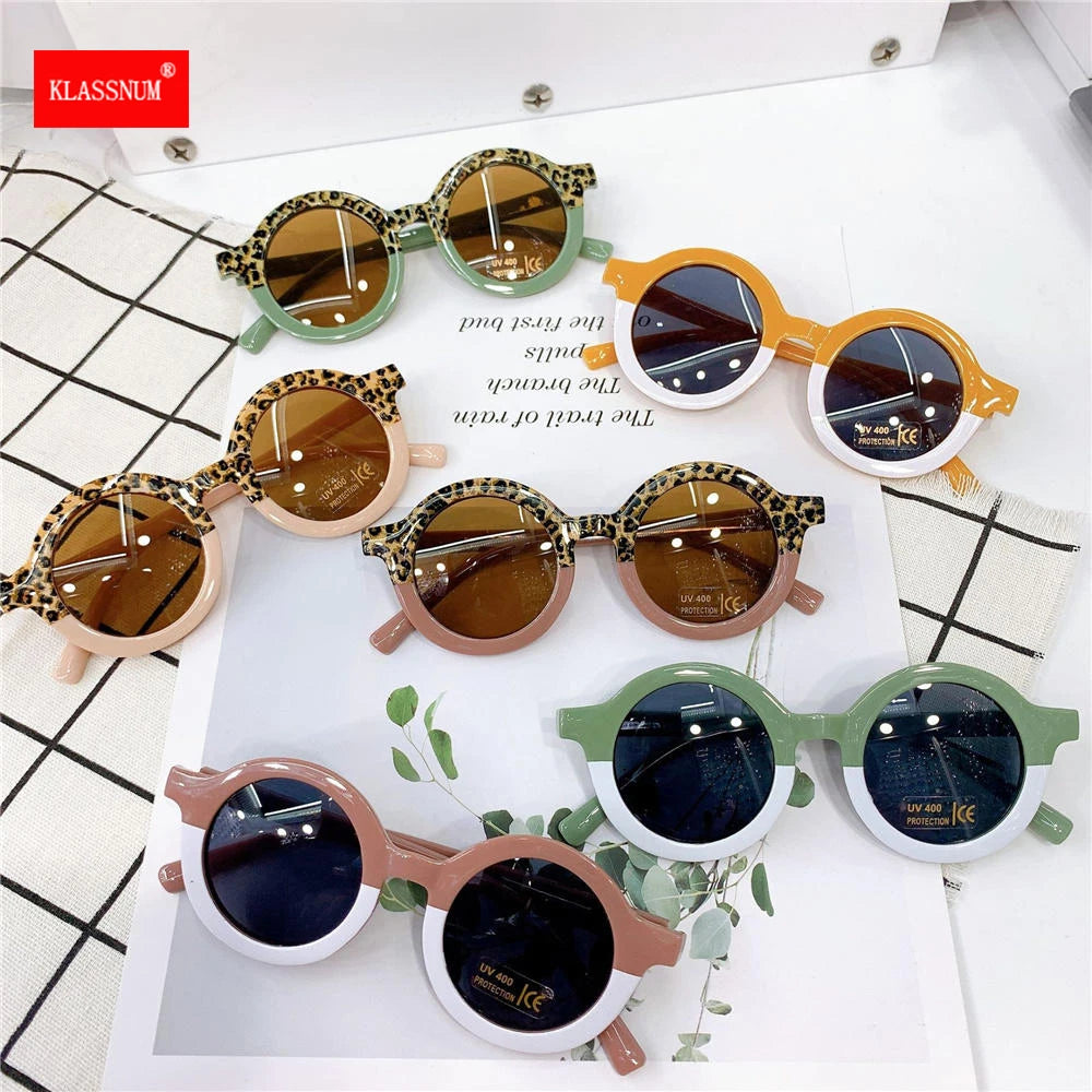 1PCS Fashion Retro Round Kids Sunglasses Anti-UV Children Sunglasses Boys Girls Baby Outdoors Goggle Leopard Shades Eyewear New