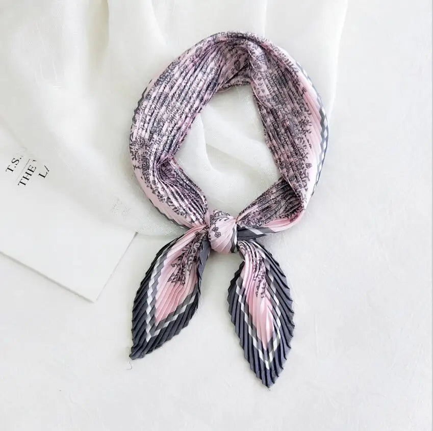 2021 Summer Multifunction New Cashew Printed Decorated Scarf for Women Small Pleated Neck Scarf Crinkle Pattern Silk Headwear