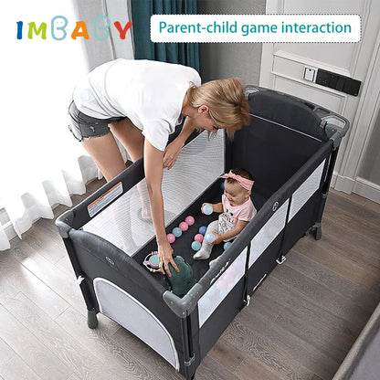 IMBABY Newborn Baby Bed Multifunctional Baby Cribs Foldable Baby Cot With Diaper Table Crib Cradle Double Decker Cribs for Baby