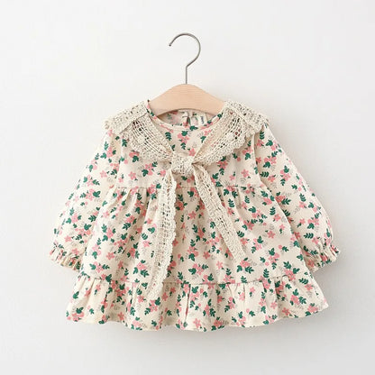 Spring newborn baby girl clothes floral long-sleeved dress for girls baby clothing 1 year birthday princess dress + lace shawl