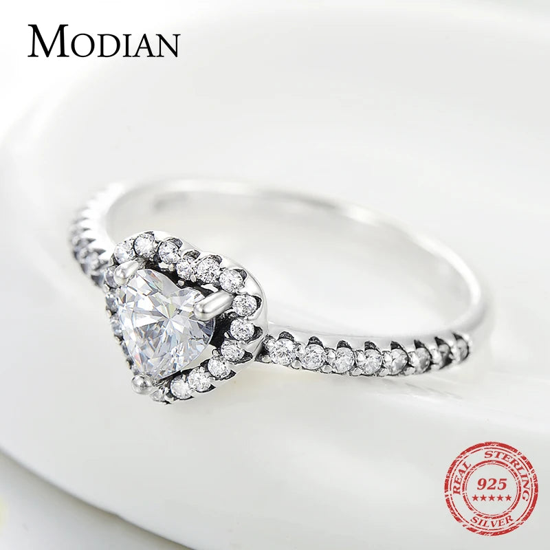 Modian Exquisite 925 Sterling Silver Vintage Hearts AAA Clear CZ Finger Rings for Women Luxury Wedding Statement Jewelry Bijoux