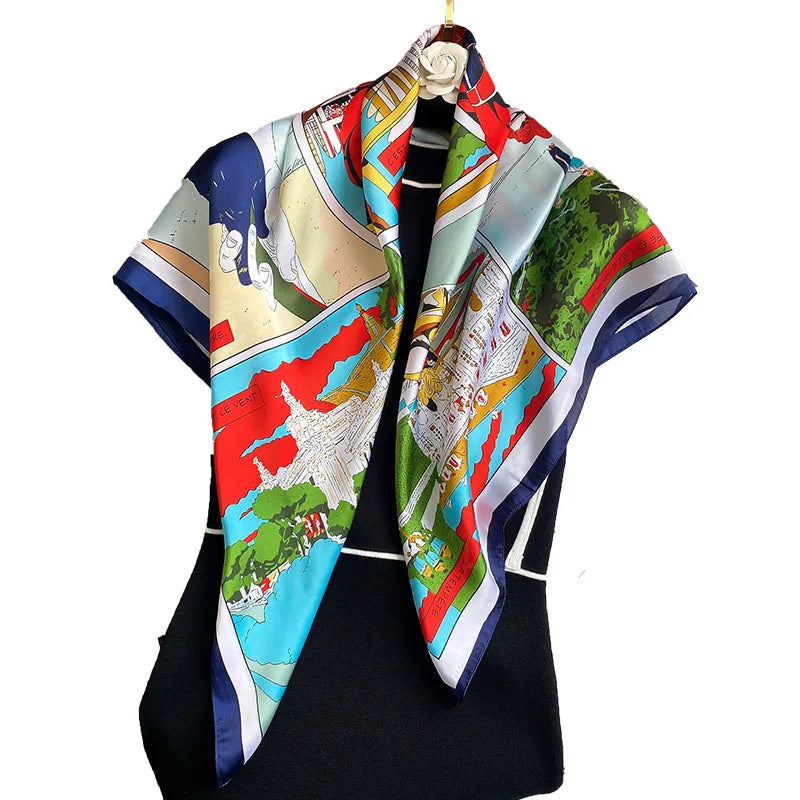 2021 Newest 90*90cm Polyester Silk Multifunction Women Luxury Scarf  Abstract Printing Headwraps