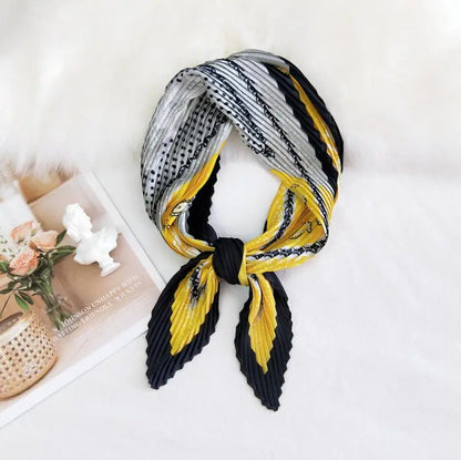 Summer Multifunction New Elegant Decorated Scarf for Women Small Pleated Neck Scarf Crinkle Pattern Silk Headwear 2021