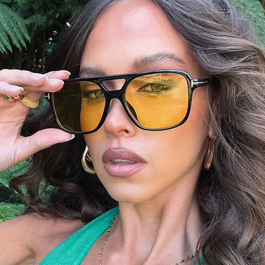 Yellow Lens Pilot Sunglasses Women Fashion Popularity Jelly Color Sunglasses Women Unisex Double Bridge Glasses Eyewear UV400