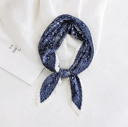 2021 Summer Multifunction New Cashew Printed Decorated Scarf for Women Small Pleated Neck Scarf Crinkle Pattern Silk Headwear