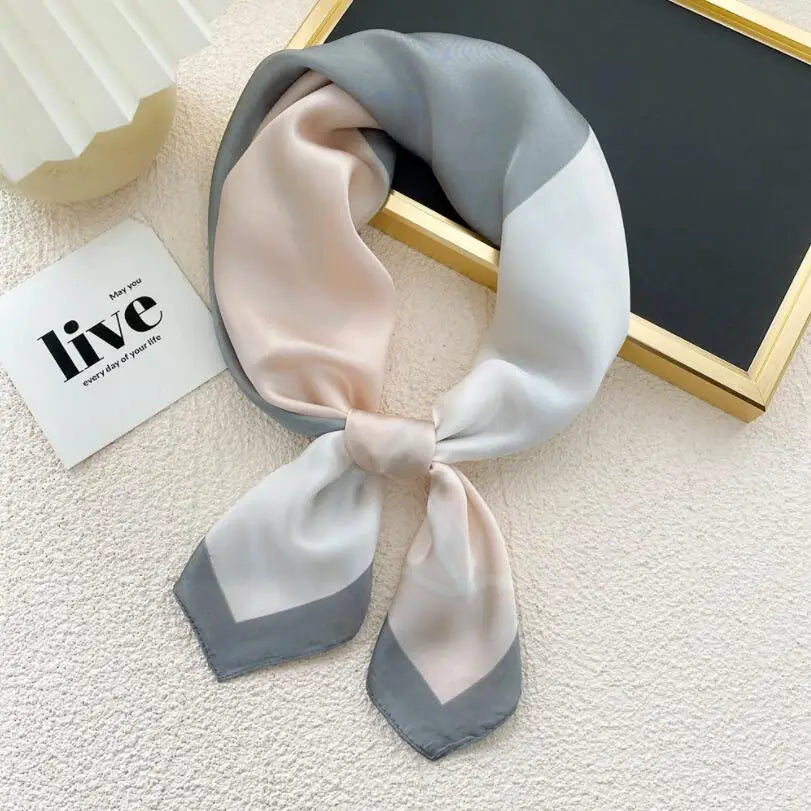 2021 Small Square Silk Satin Head Hair Scarf Bandana Women Fashion Hearts Patchwork Neck Bag Handle Scarves for Ladies Headscarf