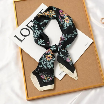 70cm Luxury Florals Women Square Silk Neck Scarf Fashion Head Scarf Kerchief Retro Flowers Print Foulard Bandana 2021 New