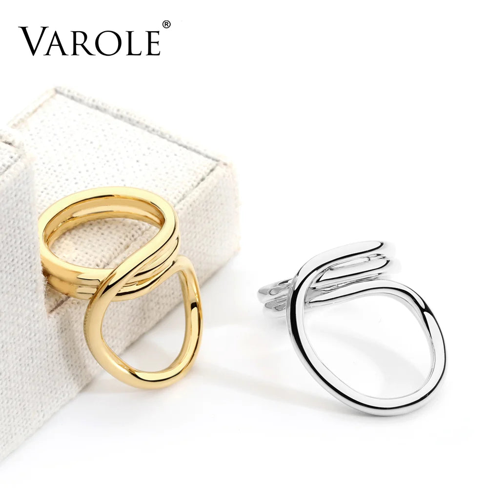 VAROLE New Korean Simple Style Twisted Lines Gold Color Rings for Women Fashion Jewelry Wholesale