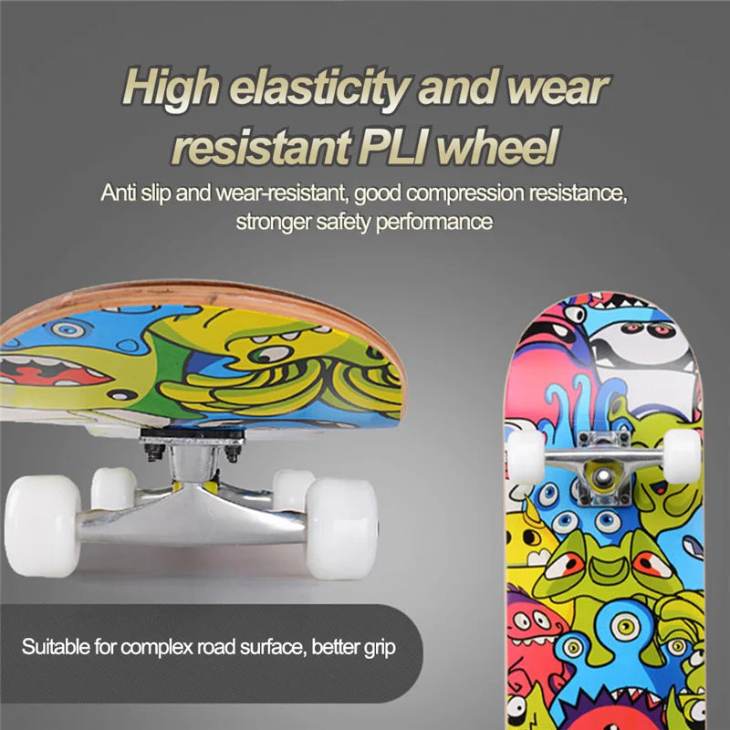 31 Inch Skateboard Complete Longboard Double Foot Skateboard Standard Skateboard for Boys Girls Teenagers Beginners