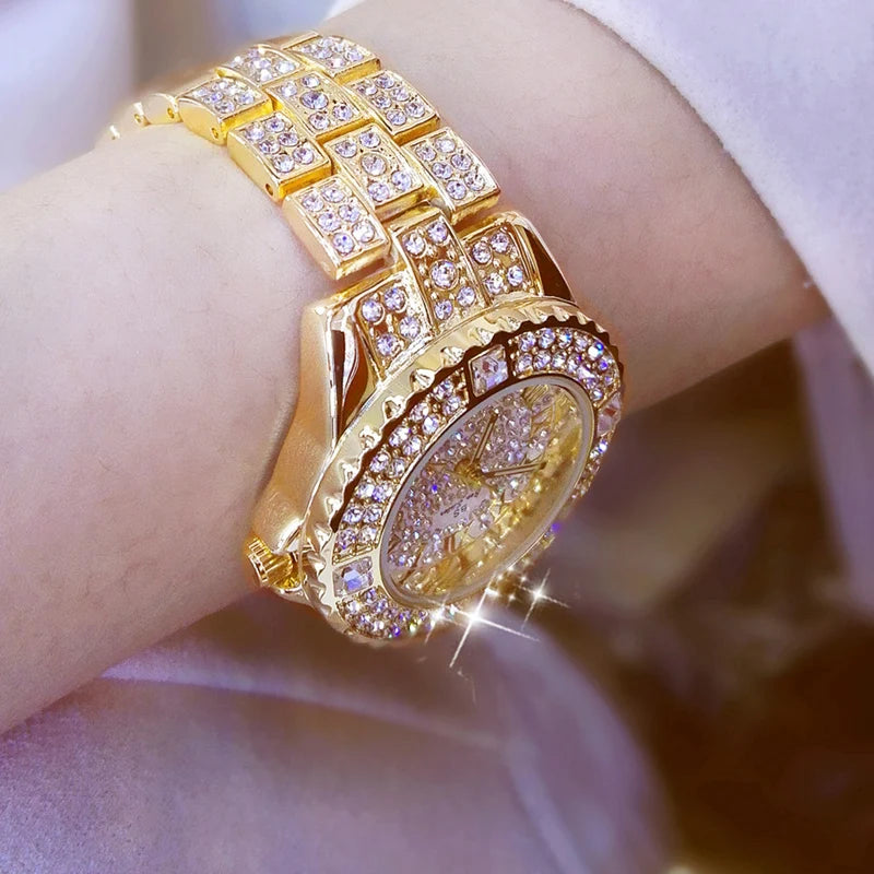 Women Watches 2024 Gold Ladies Wrist Watches Luxury Brand Top Rhinestone Women's Bracelet Watches Female Clock Relogio Feminino