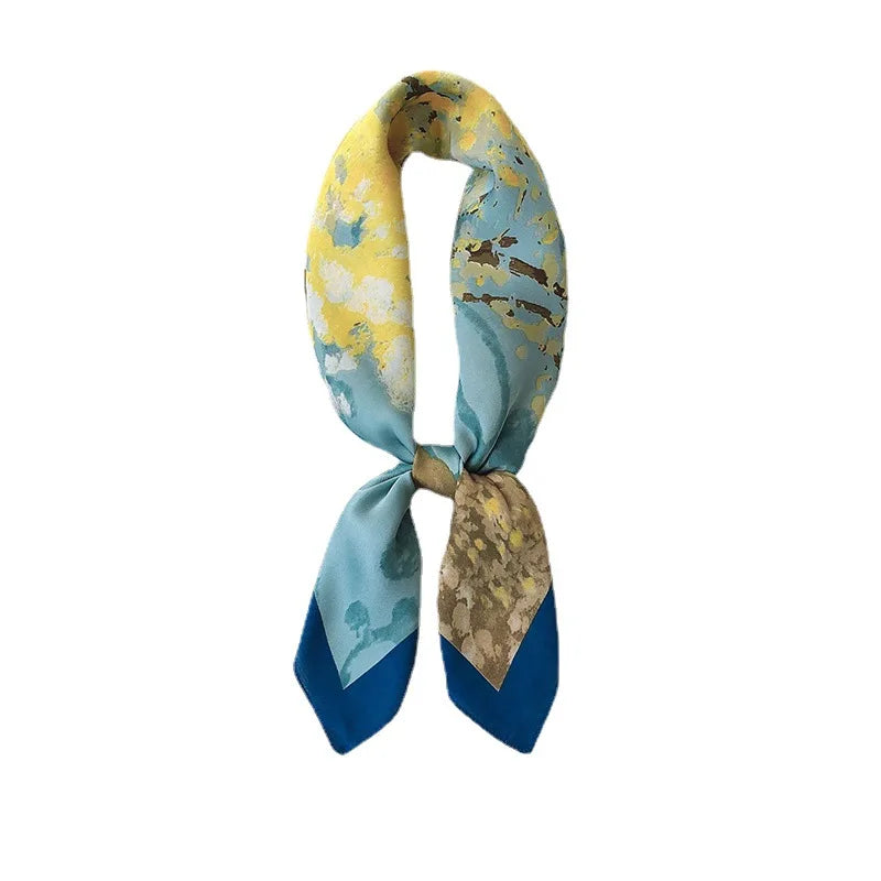 Yishine New 70*70cm Silk Finish Abstract Lucky Tree Printing Brand Women Luxury Scarf