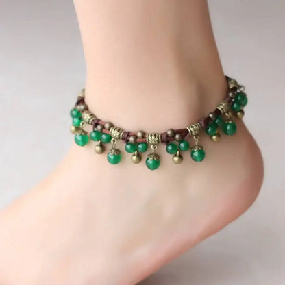 Indian Handmade elastic Stone Copper Bead Anklet For Women Boho Beach Anklet Bell Bracelet Foot Jewelry ancle braclets