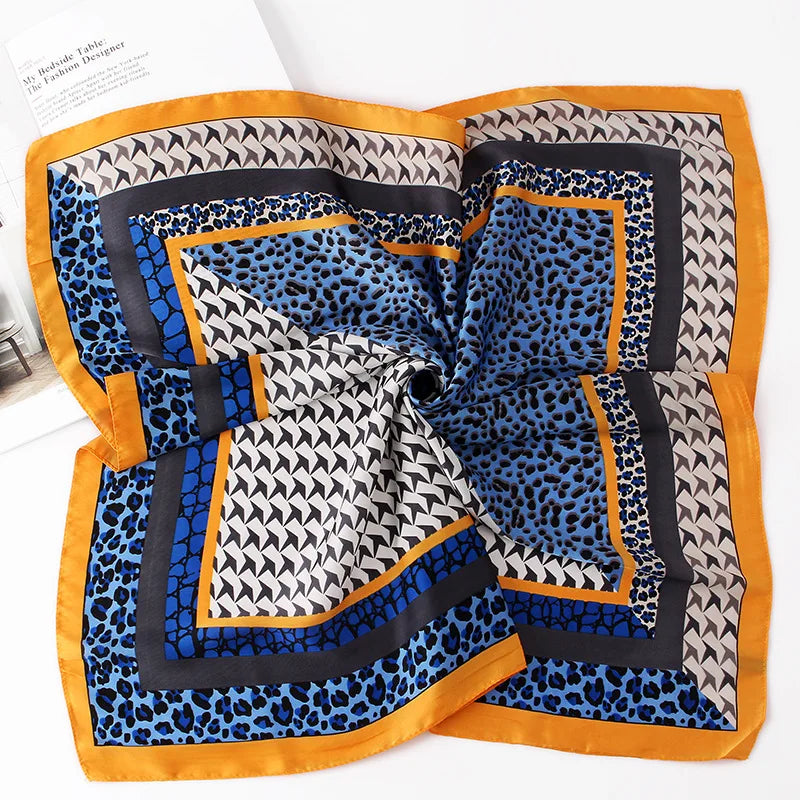 yishine 70x70cm Fashion New Silk Scarf Sexy Leopard Prints Women Luxury Shawl Satin Small Squares Head Bag Decorative Scarves