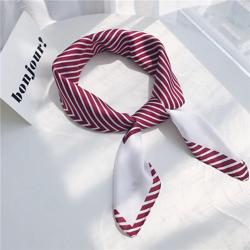 yishine New Silk Scarf 70*70 New Fashion Abstract Stripes Prints Women Shawl Satin Small Squares Head Bag Decorative Scarves