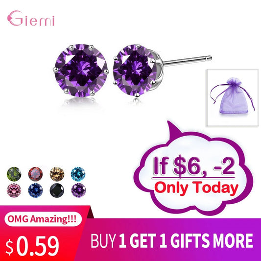 New Collection Cubic Zirconia CZ Stone 6MM Fashion Jewelry Stud Earrings 925 Sterling Silver Earrings Women Gifts 20 Colors