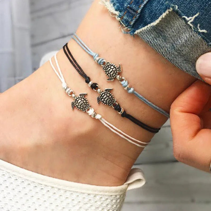 Summer Beach Turtle Shaped Charm Rope String Anklets For Women Ankle Bracelet Woman Sandals On the Leg Chain Foot Jewelry