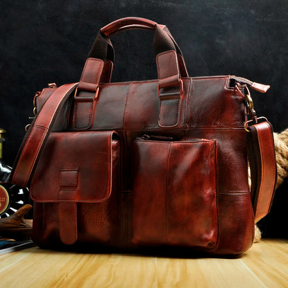 Men Original Leather Retro Designer Business Briefcase Casual 15" Laptop Travel Bag Case Attache Messenger Bag Portfolio B260-w