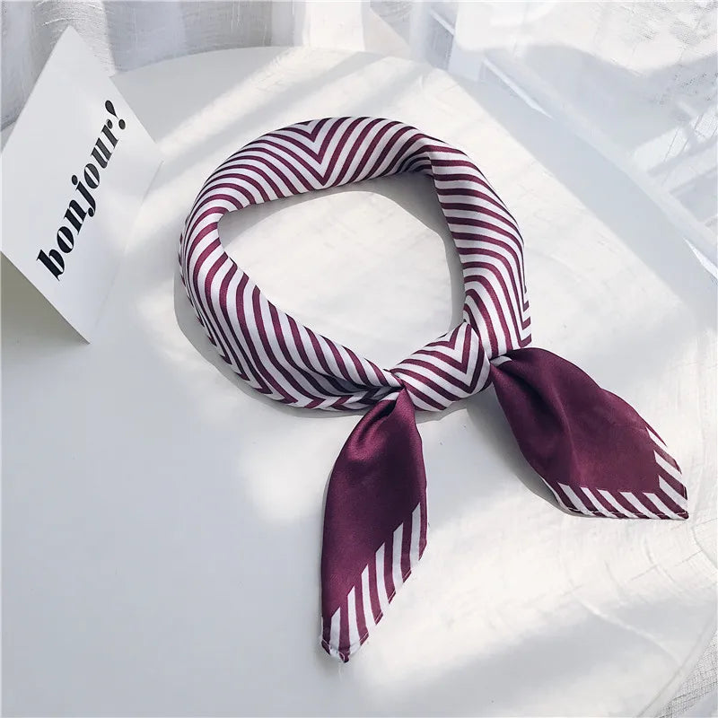 yishine New Silk Scarf 70*70 New Fashion Abstract Stripes Prints Women Shawl Satin Small Squares Head Bag Decorative Scarves