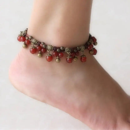 Indian Handmade elastic Stone Copper Bead Anklet For Women Boho Beach Anklet Bell Bracelet Foot Jewelry ancle braclets