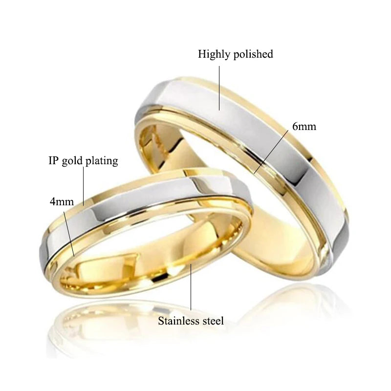 Ramos Stainless steel Wedding Ring Simple Design Couple Alliance Ring 4mm 6mm Width Band Ring for Women and Men