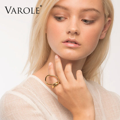 VAROLE New Korean Simple Style Twisted Lines Gold Color Rings for Women Fashion Jewelry Wholesale