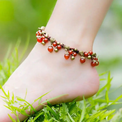 Indian Handmade elastic Stone Copper Bead Anklet For Women Boho Beach Anklet Bell Bracelet Foot Jewelry ancle braclets