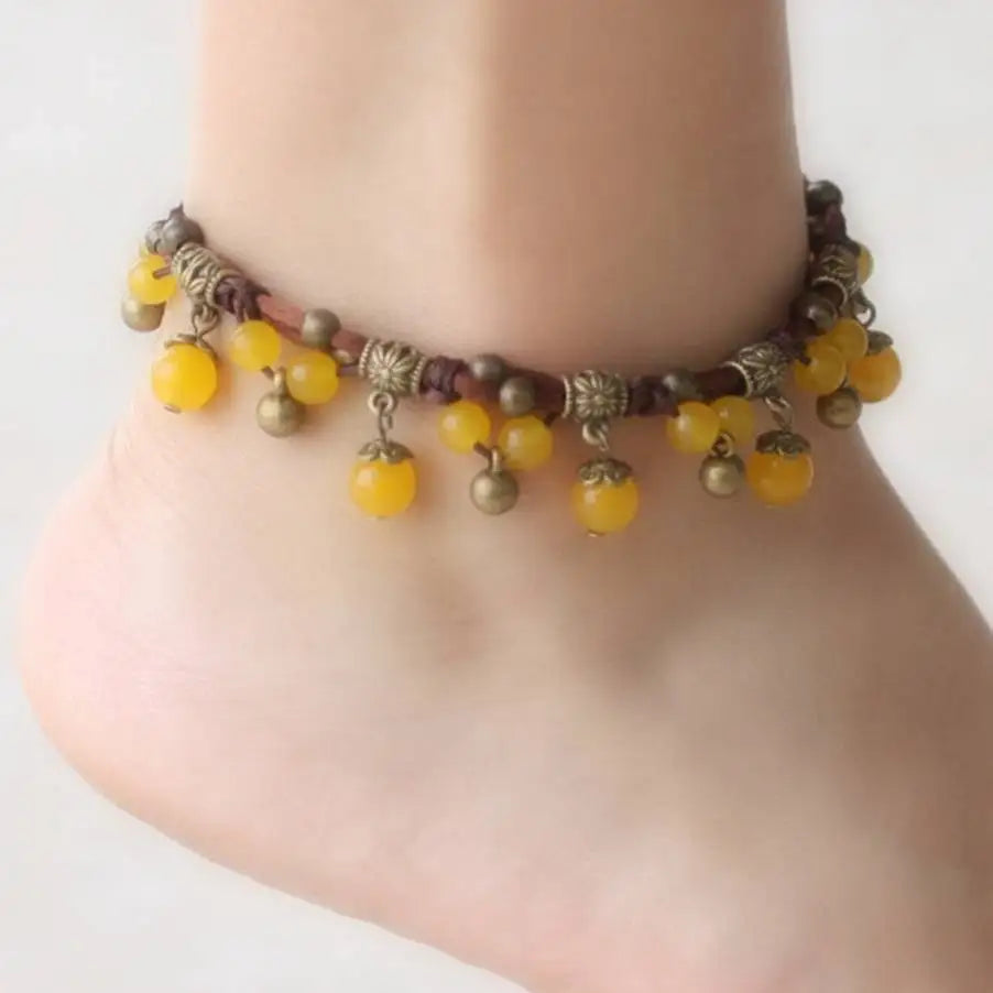 Indian Handmade elastic Stone Copper Bead Anklet For Women Boho Beach Anklet Bell Bracelet Foot Jewelry ancle braclets