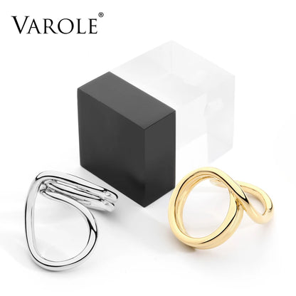 VAROLE New Korean Simple Style Twisted Lines Gold Color Rings for Women Fashion Jewelry Wholesale