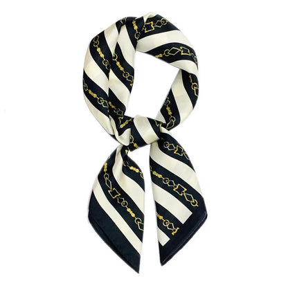 Yishine 70*70cm Silk Finish Lady Hijabs Stripes And Brand Chain Printing Head Wrap Female Foulard Band