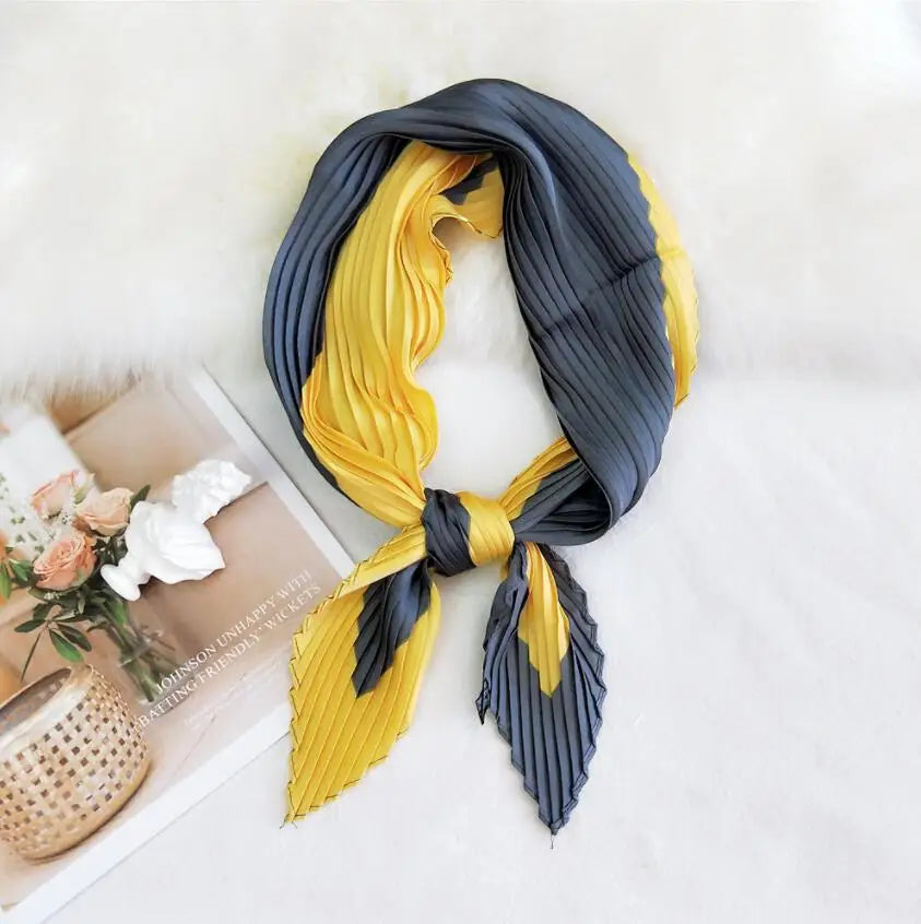 Summer Multifunction New Elegant Decorated Scarf for Women Small Pleated Neck Scarf Crinkle Pattern Silk Headwear 2021