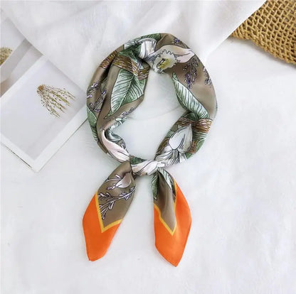 Elegant Flowers Prints Satin Silk Hairband Headband Headscarf Shawl Square Scarf for Women Neckerchief Female Hijab Foulard 2021