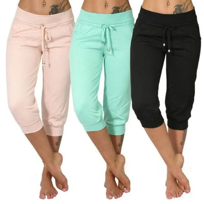 Women  High Waist Casual Solid Color Low Rise Drawstring Pockets Sports Pants Shorts Joggers For Womens