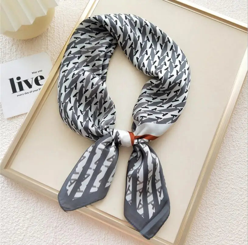 70cm New Letters Printed Square Scarf Women Bandana Hairband Lady Head Wraps Female Multifunction Shawl Fashion Neckerchief 2021