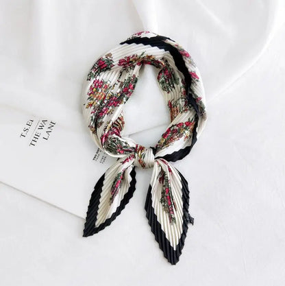 2021 Summer Multifunction New Cashew Printed Decorated Scarf for Women Small Pleated Neck Scarf Crinkle Pattern Silk Headwear