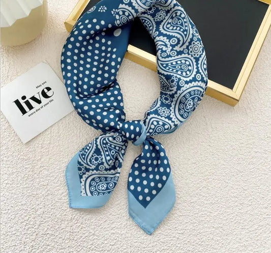 70cm Small Square Silk Satin Head Hair Scarf Bandana Women Fashion Cashew Dots Print Neck Bag Handle Scarfs for Ladies Headscarf