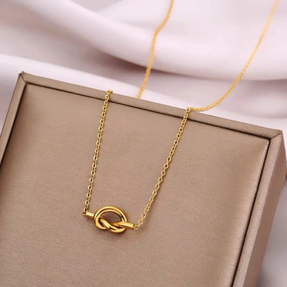 316L Stainless Steel Gold Color Knot Pandent Necklaces For Women Choker 2024 Trendy New Fashion Party Gift Jewelry