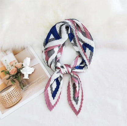 Summer Multifunction New Elegant Decorated Scarf for Women Small Pleated Neck Scarf Crinkle Pattern Silk Headwear 2021