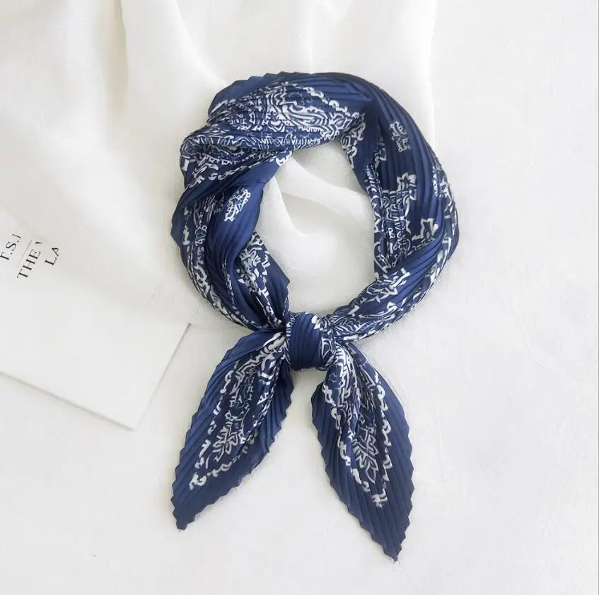 2021 Summer Multifunction New Cashew Printed Decorated Scarf for Women Small Pleated Neck Scarf Crinkle Pattern Silk Headwear