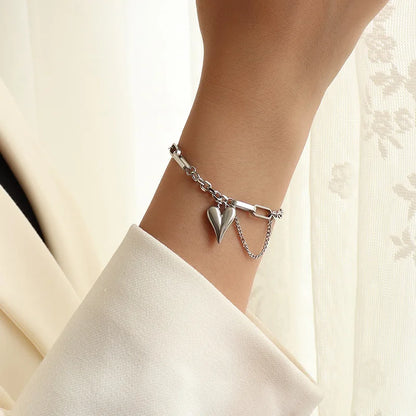 Trendy Heart Double Layered Bracelet 2022 Stainless Steel Metal Texture Stylish Bracelet браслеты женские Jewelry Wholesale