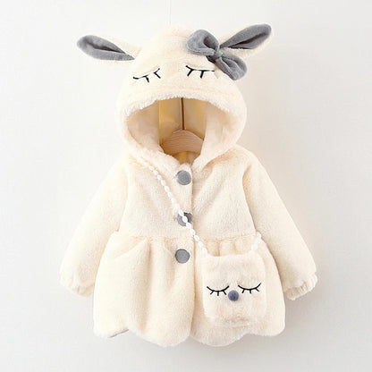 Cute Rabbit Ears Plush Baby Jacket Christmas Sweet Princess Girls Coat Autumn Winter Warm Hooded Outerwear Toddler Girl Clothes