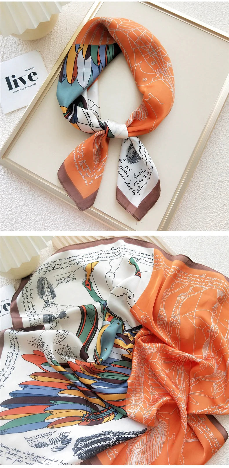 2021 Creative Print Shawls Square Silk Scarf Women Hairband New Small Neckerchief Foulard Female Summer Bufanda Lady Wraps