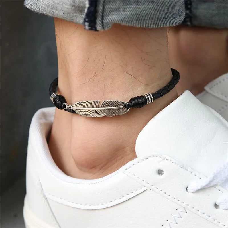 Simple Adjustable Handmade Leaf Anklets Woven Adjustable Rope Lucky Foot Bracelet For Women Men Jewelry