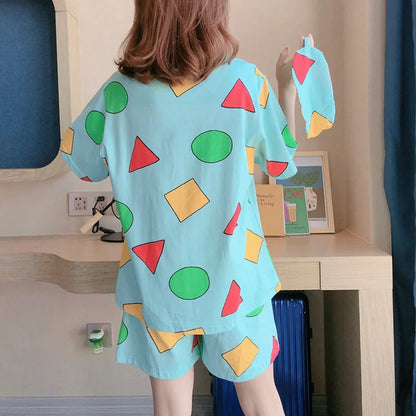 Pijama Sin Chan Women's Pajamas for Woman Summer Sleepwear Suits with Shorts Pajama Set Home Woman Clothes Pyjamas Sinchan 2021