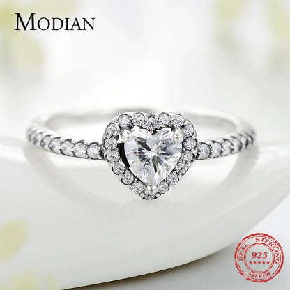 Modian Exquisite 925 Sterling Silver Vintage Hearts AAA Clear CZ Finger Rings for Women Luxury Wedding Statement Jewelry Bijoux