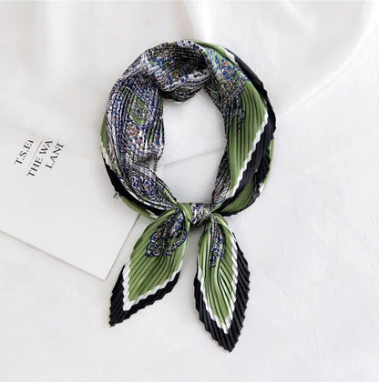 2021 Summer Multifunction New Cashew Printed Decorated Scarf for Women Small Pleated Neck Scarf Crinkle Pattern Silk Headwear